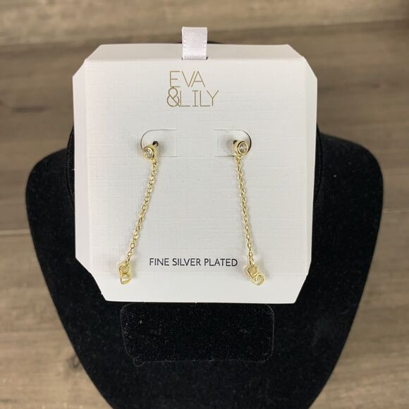 Eva & Lily Bajoran Chain Drop Earrings Gemstone Dangle Stud Fine Silver Plated - Picture 1 of 8